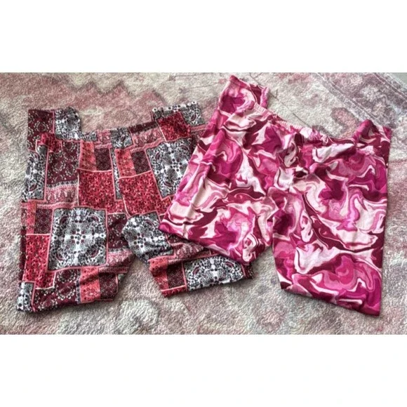 Bobbie Brooks Women's XL Ankle Leggings Pink Red Geometric Stretch 2-Pack - Picture 7 of 7